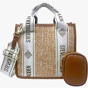 Steve Madden- Cognac Bwebber Straw Satchel